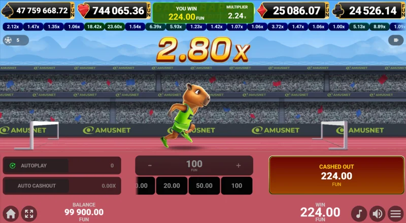 Cashybara Athletics Edition - malipo yenye mafanikio na malipo ya ushindi